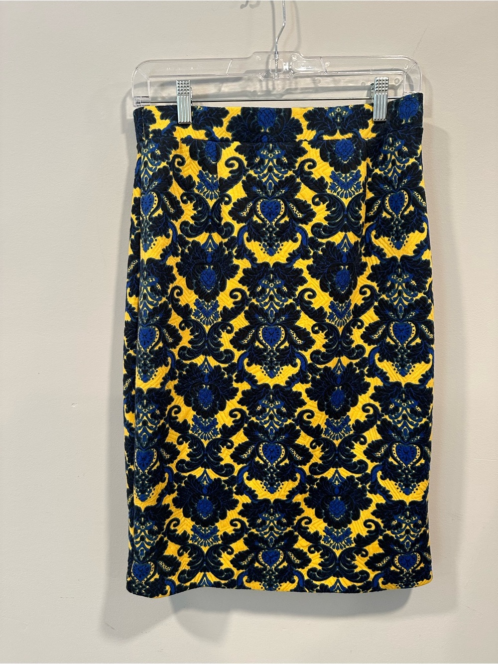41 Hawthorn Yellow and Navy Velvet Damask Pencil Skirt